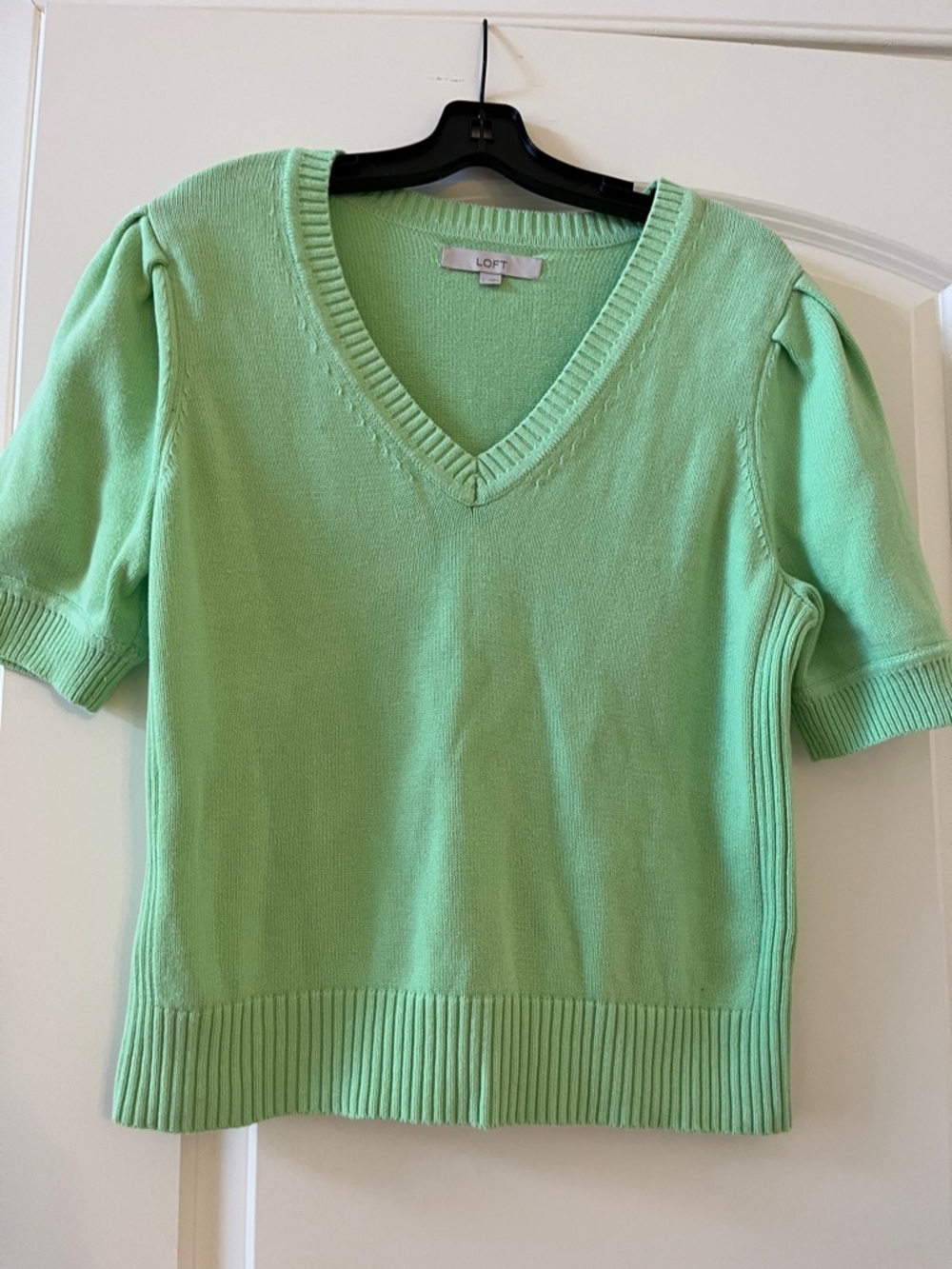 LOFT Mint Green V-Neck Short Sleeve Knit Top